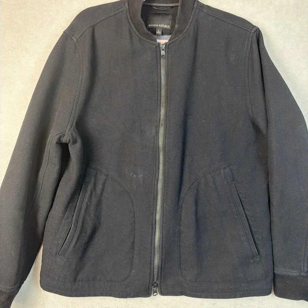 Banana Republic Jacket Mens Large Black Performance Outerwear Full‎ Zip Bomber
